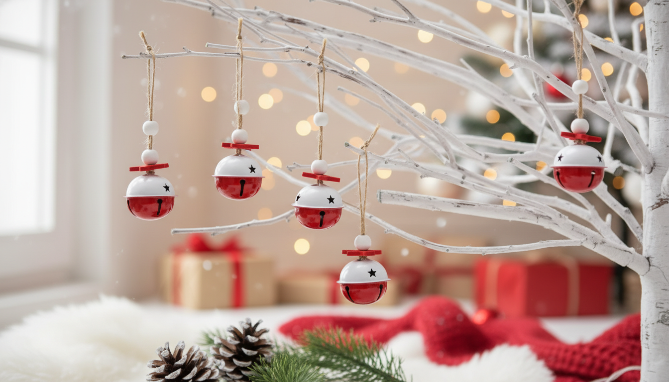 6pcs Red & White Jingle Bell Ornaments for Christmas