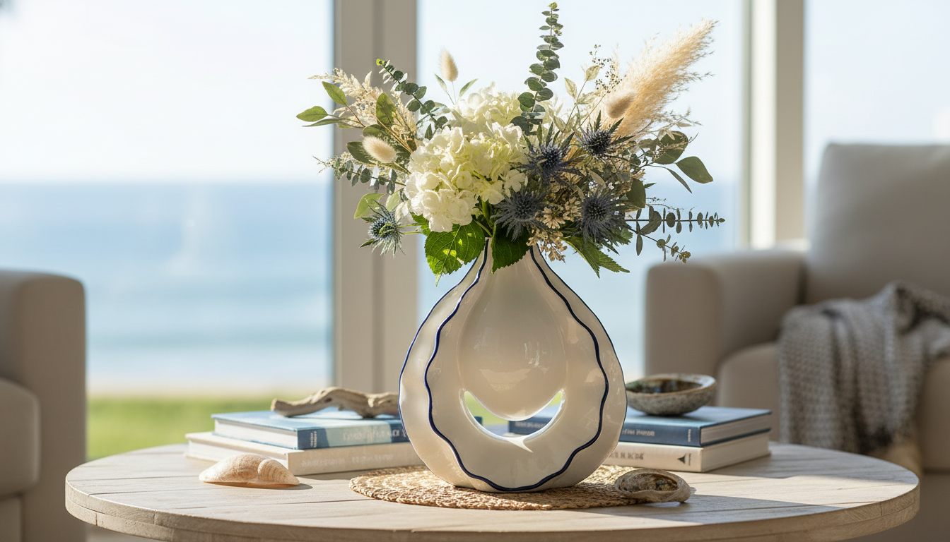 Oyster-Shaped Ceramic Vase: Modern Coastal Table Decor